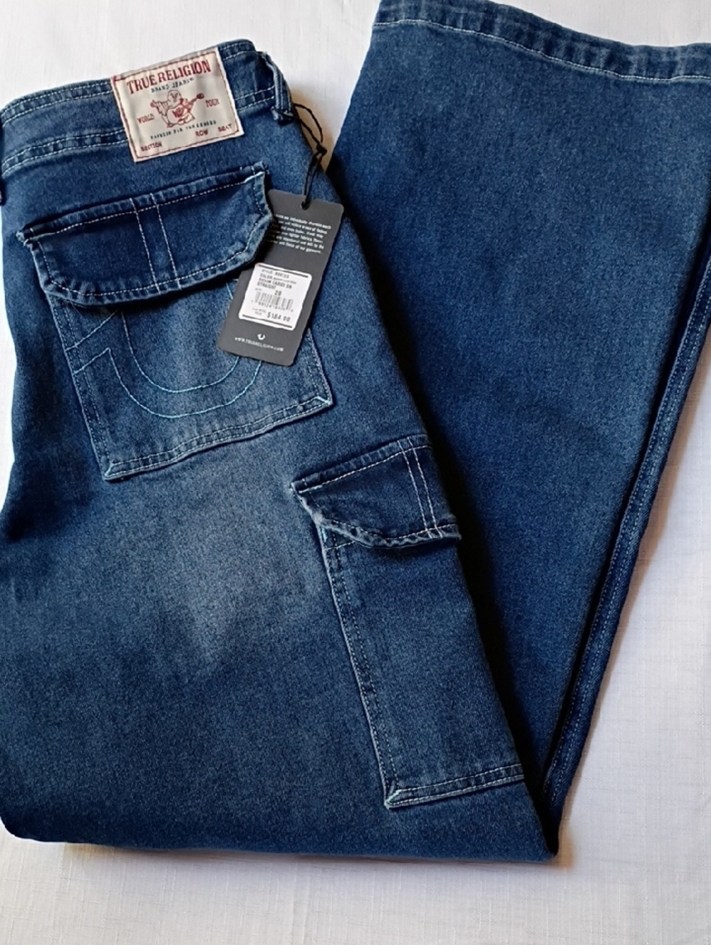 True Religion Women's Dark Blue Cargo Straight Jeans Size 28 - Picture 3 of 13